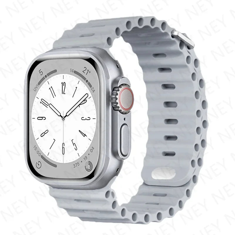 Ocean Silicone Strap for Apple Watch Ultra 2 & Series 9–3 SE, Adjustable 40–49mm Band