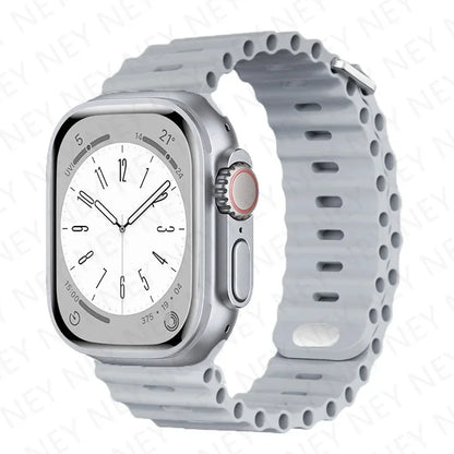 Ocean Silicone Strap for Apple Watch Ultra 2 & Series 9–3 SE, Adjustable 40–49mm Band