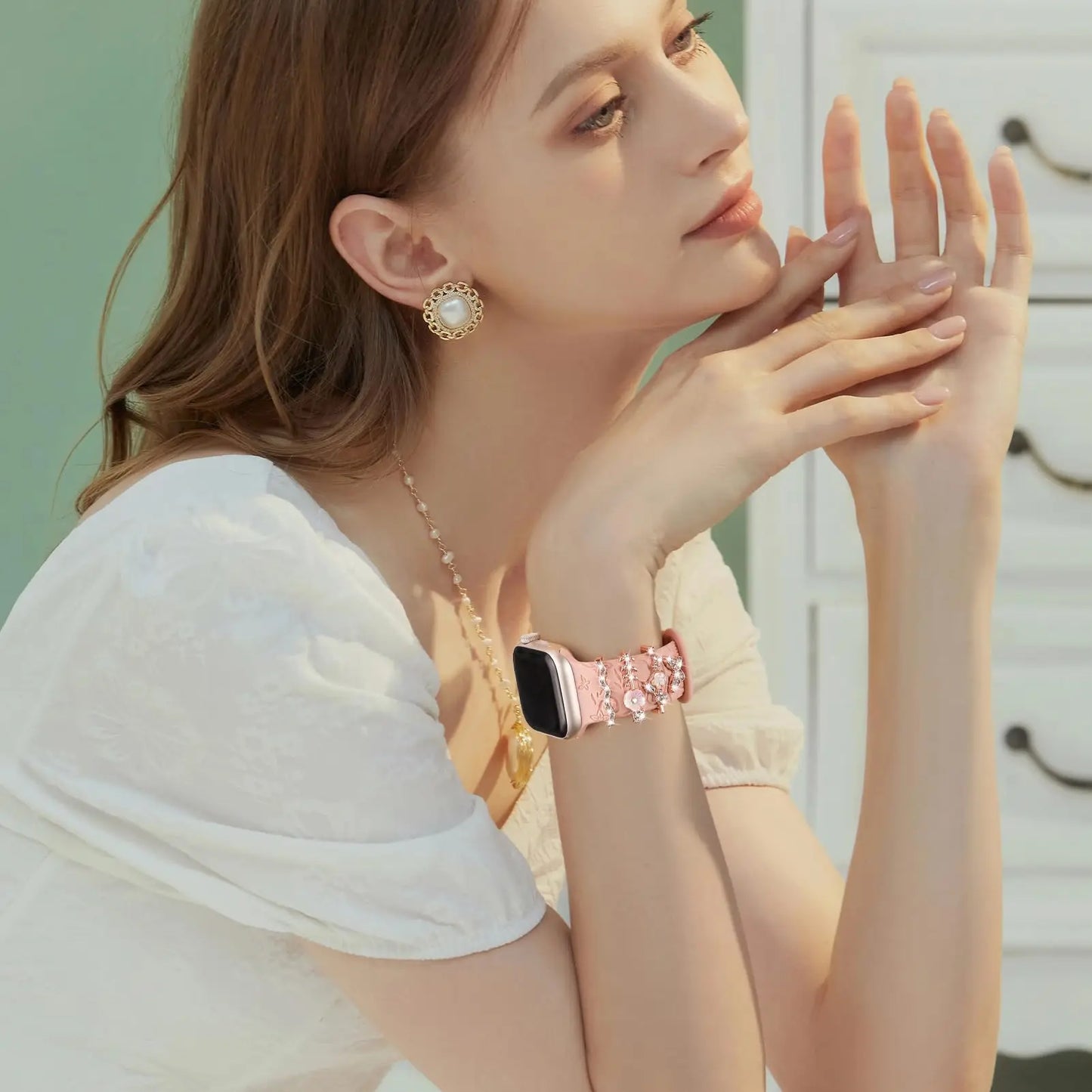 Diamond Metal Charms for Apple Watch Band Bling Rings for iWatch Series 9-6 SE