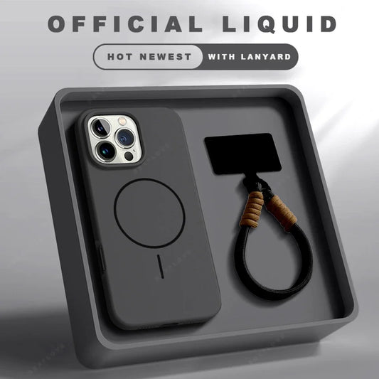MagSafe Silicone Case with Lanyard for iPhone 11–14 Plus & Pro Max