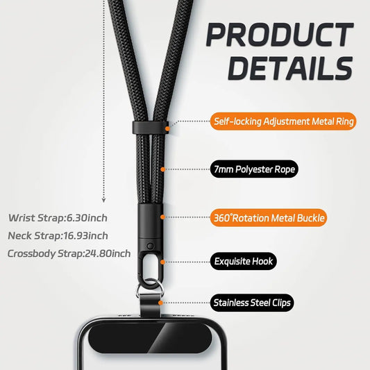 Adjustable Universal Phone Lanyard Wrist & Neck Crossbody Strap for Smartphones