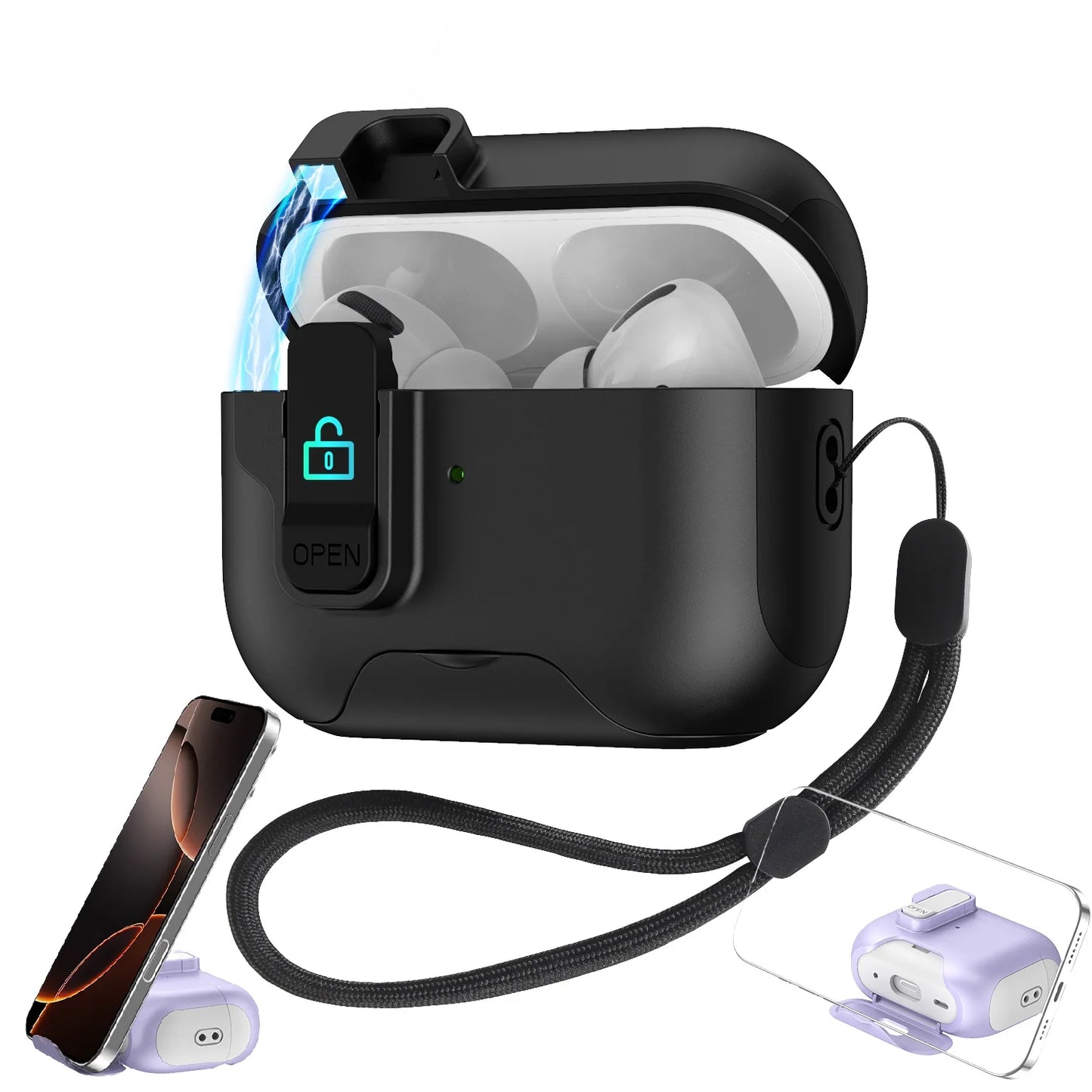 Shockproof Case with Phone Holder for AirPods Pro 3 | Lock & Keychain Cover