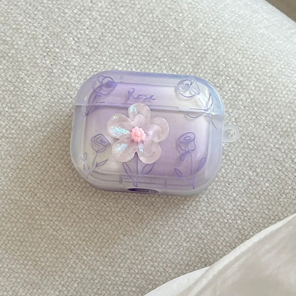 3D Flower Soft TPU AirPods Case for Pro 2/4, 1–4 – Purple Rose with Keychain