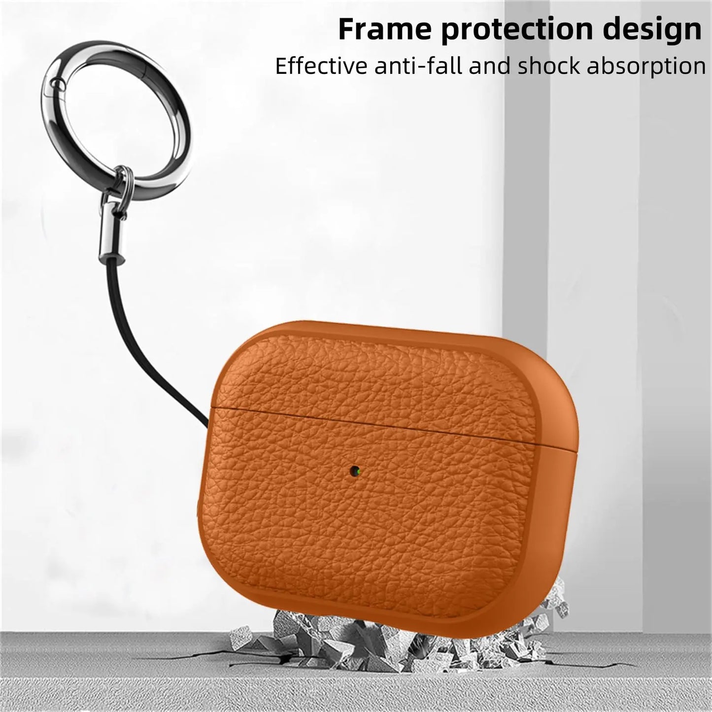 Leather Pattern TPU Case for AirPods Pro 3 – Full Protection with Keychain