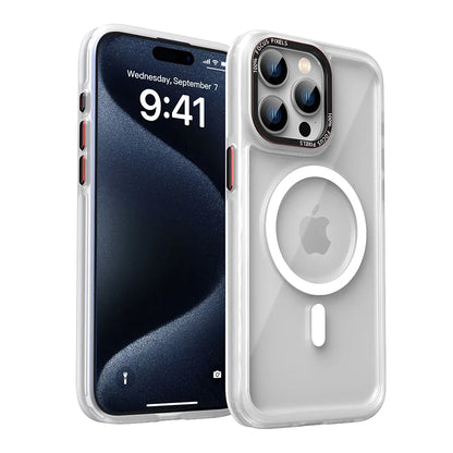 HD Transparent MagSafe Case for iPhone 16 15 14 13 12 Pro Max Metal Buttons