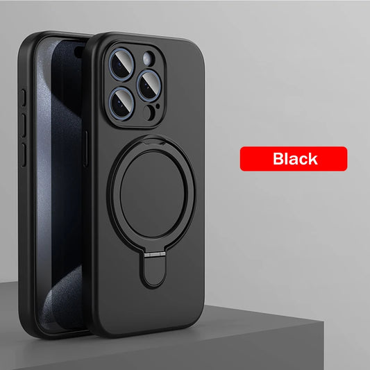 Liquid Silicone Magnetic Ring Holder Case for iPhone 15–16 Pro Max/Plus