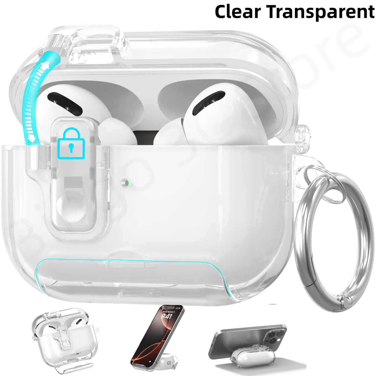 2025 Clear Magnetic Lock Case for AirPods Pro 3 with Stand & Cleaning Kit
