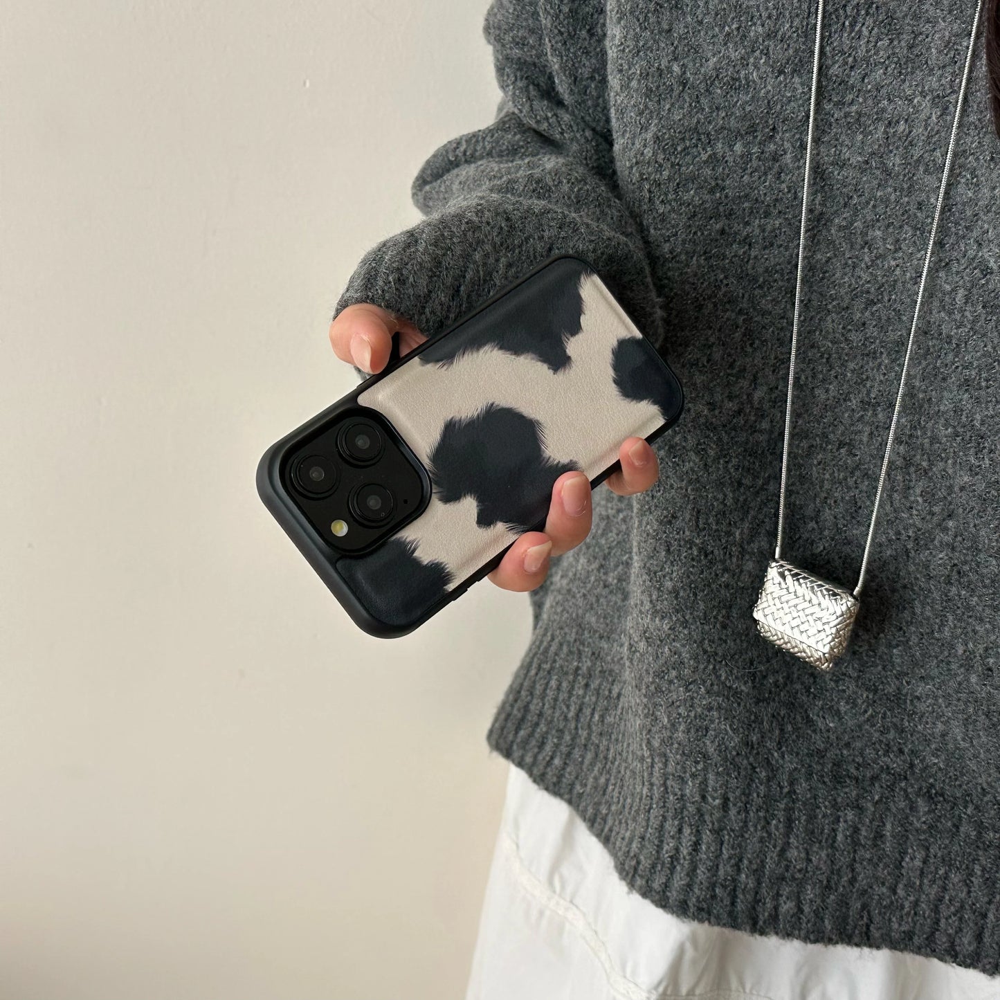 Chic Cow-Pattern Artificial Leather Phone Case for iPhone 16–11 Series