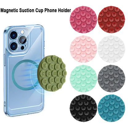 Magnetic Suction Cup Phone Mount for iPhone 15 14 13 12 Silicone Grip Stand