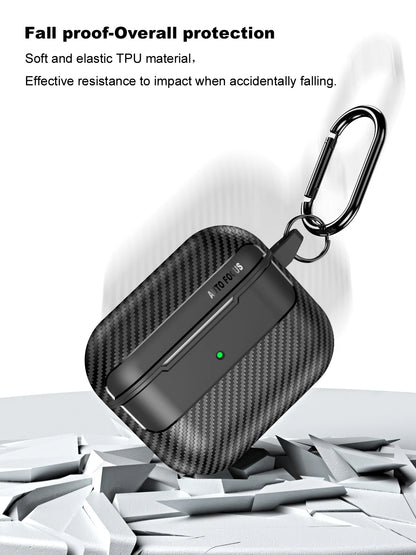 Waterproof Carbon Fiber Silicone Case for AirPods Pro 2 & 3 – Shockproof & Hook