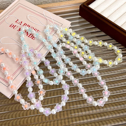 Colorful Resin Flower Phone Charm – Pearl Bead Strap for Any Case