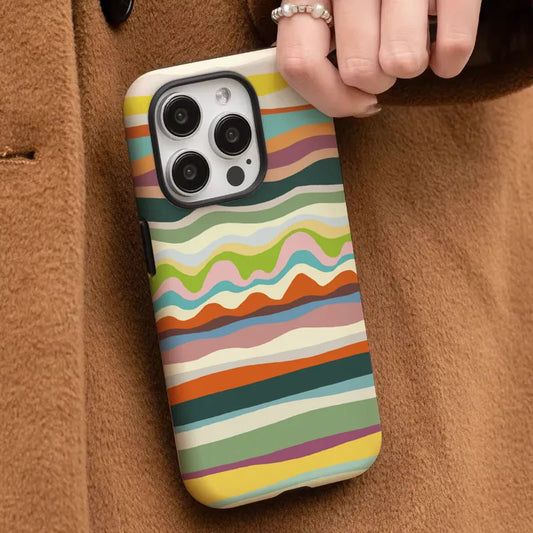Colorful Striped Case for iPhone 16 15 14 13 12 11 Pro Max XR XS 7 8 Plus 2-in-1