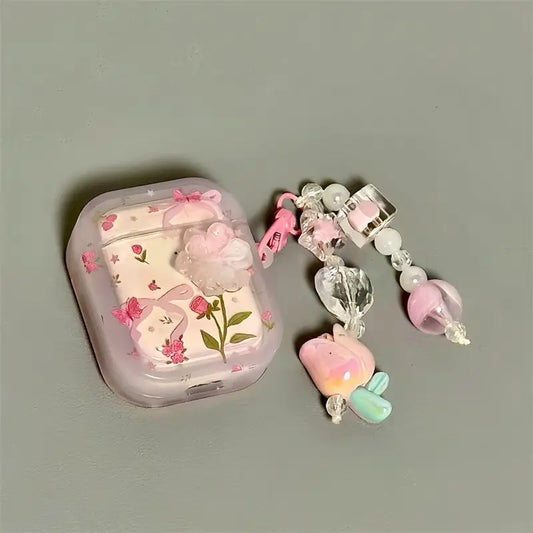 Girl’s Heart & Pink Flower AirPods Case for 4/3/2/1 Pro2 – Bluetooth Cover