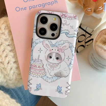 INS Rabbit Birthday Cake Case for iPhone 15 Pro Max 14 13 12 11 XR Acrylic TPU