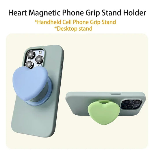 INS Korean Cute Heart MagSafe Griptok Stand for iPhone – Foldable Wireless Holder