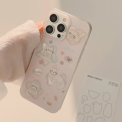 Korean Glitter Cartoon Cat Phone Case for iPhone 15 14 13 12 Pro Max