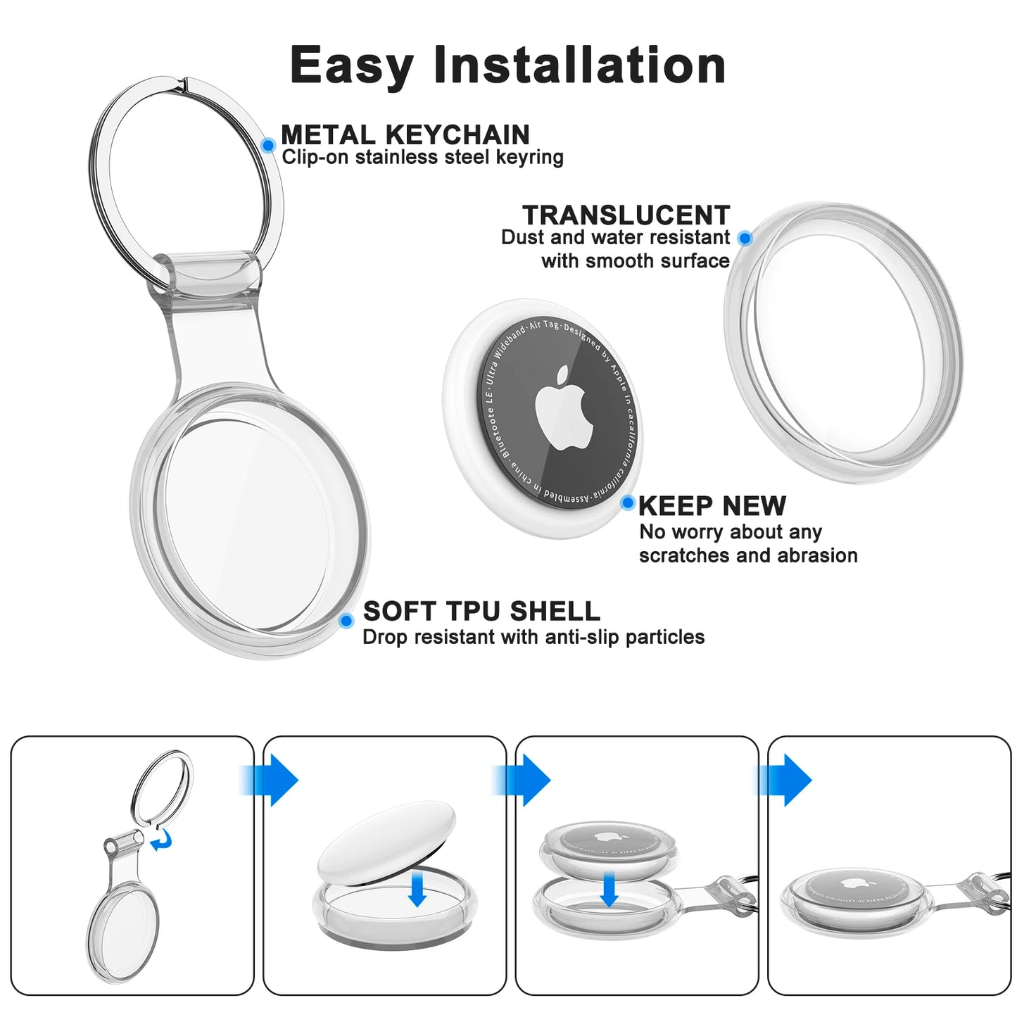 TPU Waterproof AirTag Keychain Holder Case for Pets, Keys & Bags