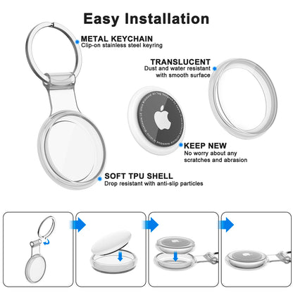 TPU Waterproof AirTag Keychain Holder Case for Pets, Keys & Bags