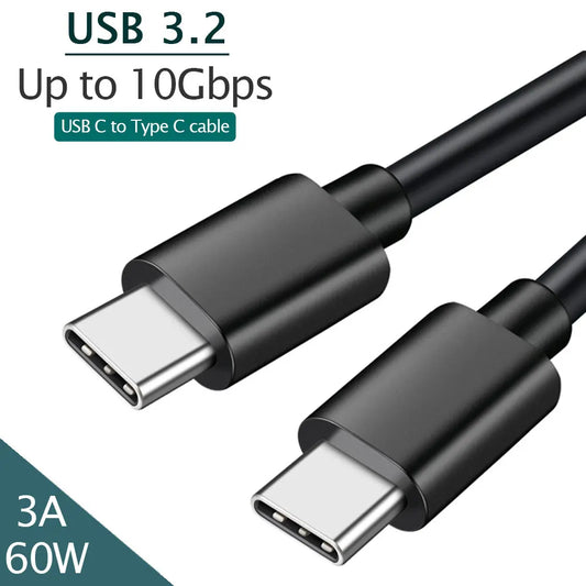 USB 3.2 Gen2 Type-C to Type-C Cable 10Gbps 60W QC3.0 Fast Charging 3A