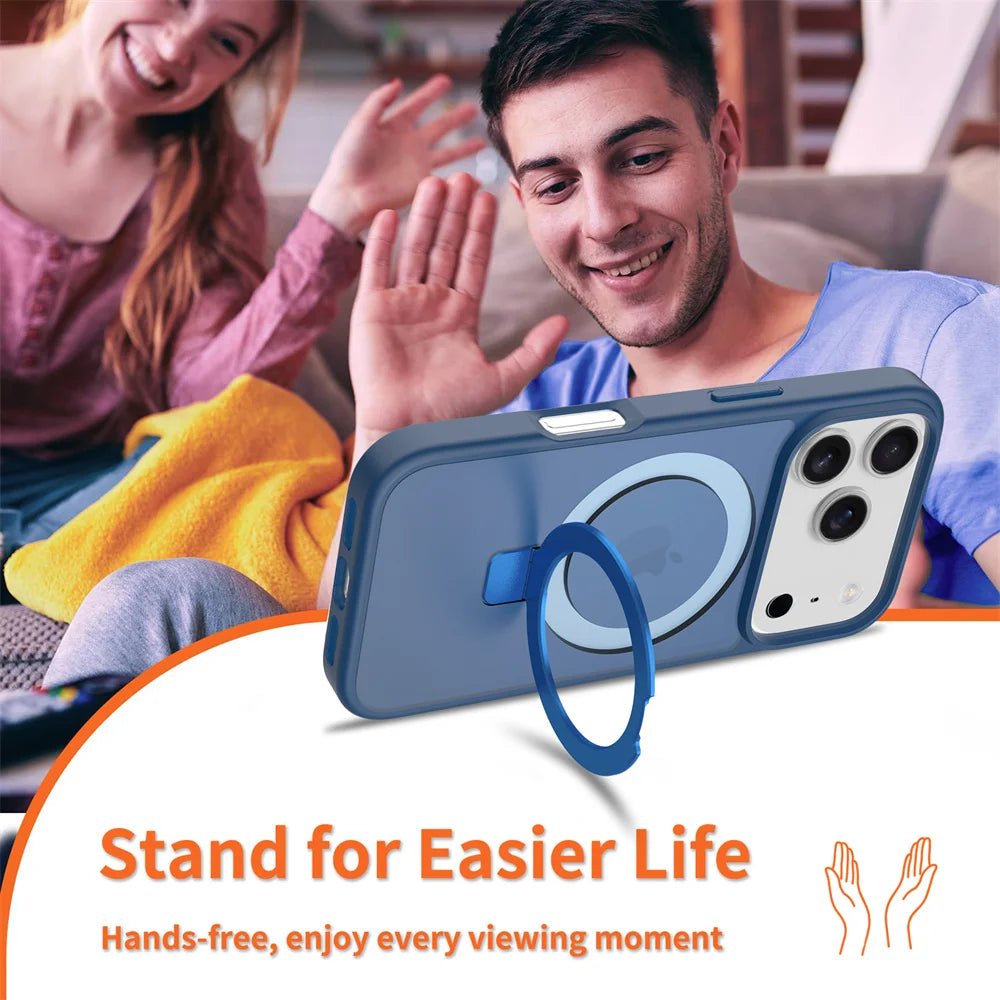 Luxury MagSafe Fold Stand Case for iPhone 17 Air 16E 16 15 14 13 12 Pro Max