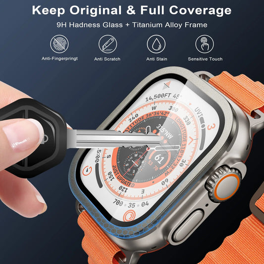 Tempered Glass Screen Protector with Metal Bumper for Apple Watch Ultra 49mm
