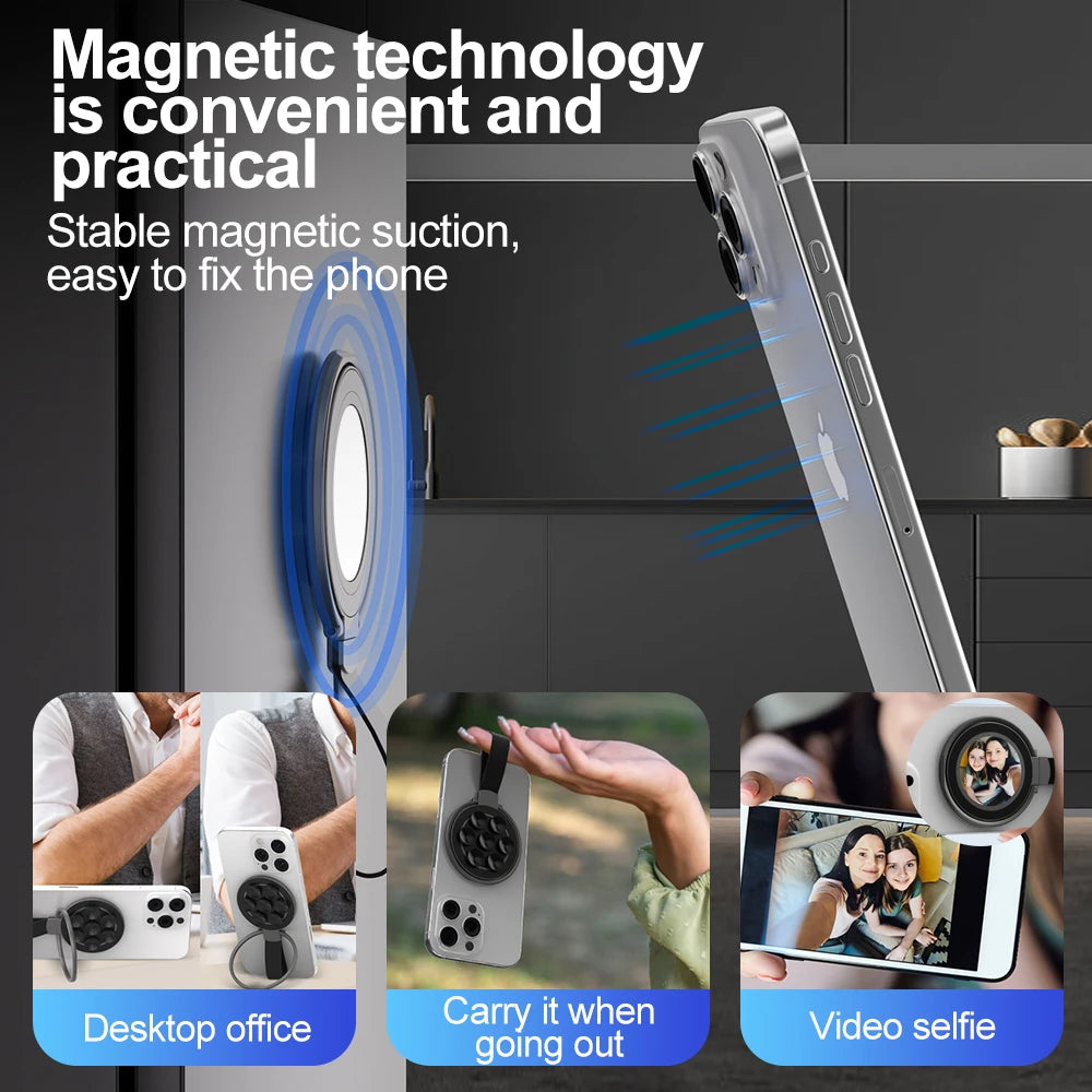 Magnetic Ring Buckle Phone Stand with Silicone Suction Cup for MagSafe Devices