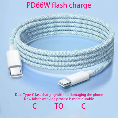 Dual Type-C PD60W Fast Charging Braided Cable for iPhone 15 Huawei Xiaomi