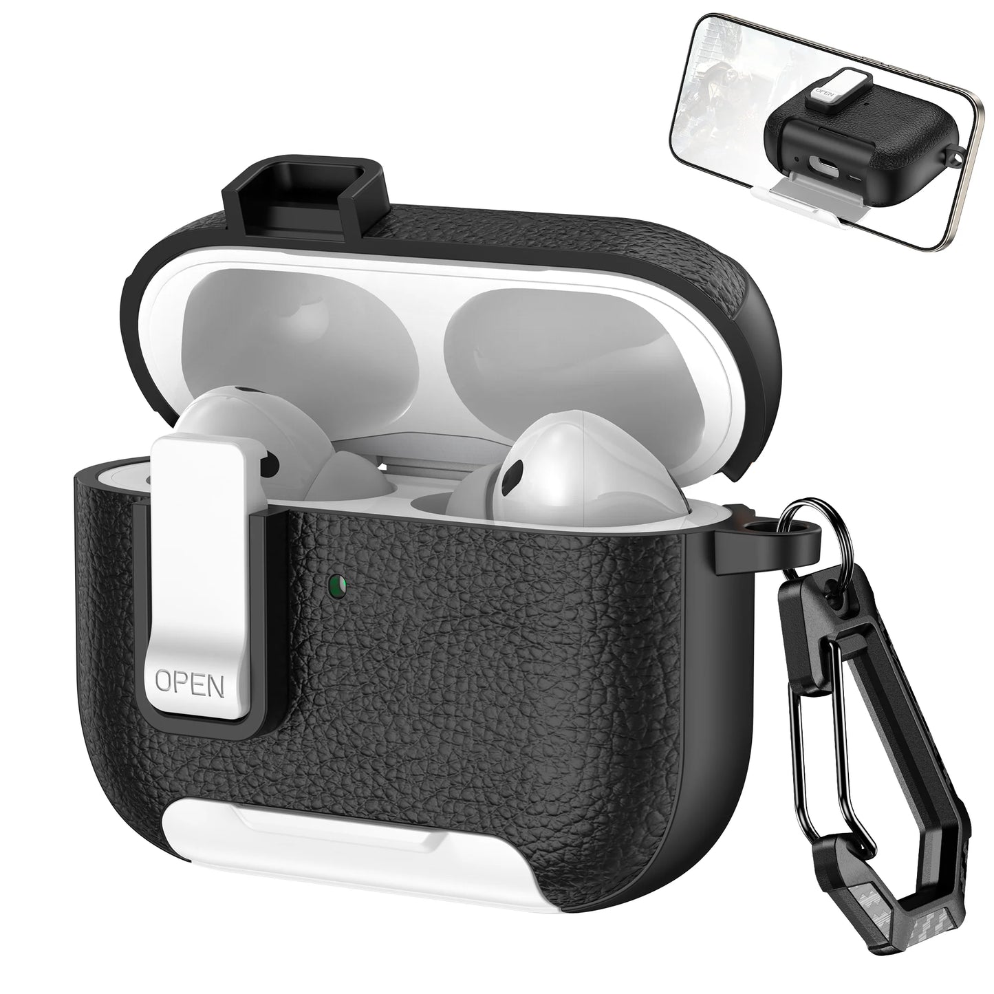 2025 New AirPods Pro 3 Leather Protective Case with Secure Lock & Bracket Cover