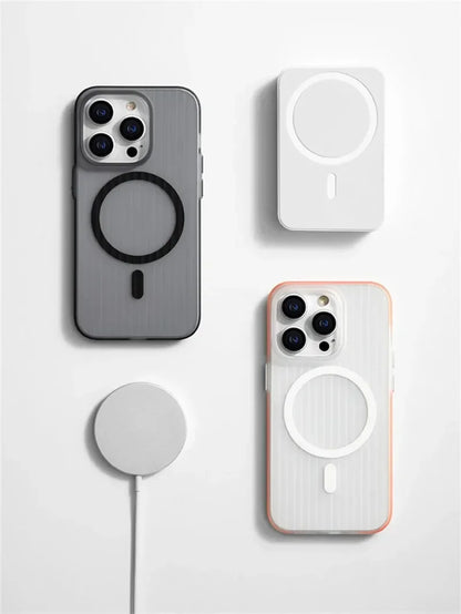 Corrugated Pattern Magsafe Magnetic Case for iPhone 16 15 14 13 12 Pro Max Plus