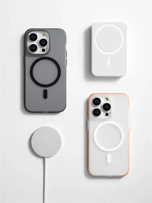 Corrugated Pattern Magsafe Magnetic Case for iPhone 16 15 14 13 12 Pro Max Plus