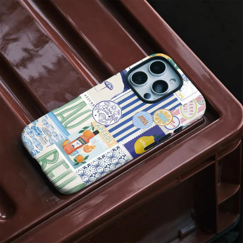 Colorful Pattern 2-in-1 Glossy Tough Case for iPhone 16 Pro Max 15 14 12 Mini XR