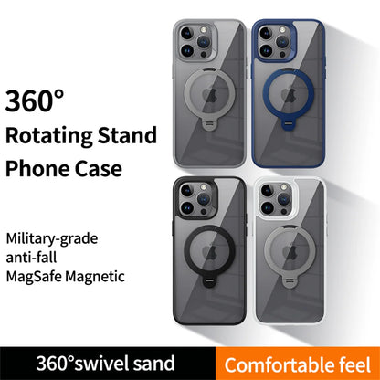 Clear Magnetic iPhone Case with Rotating Folding Stand – 12 to 16 Pro Max