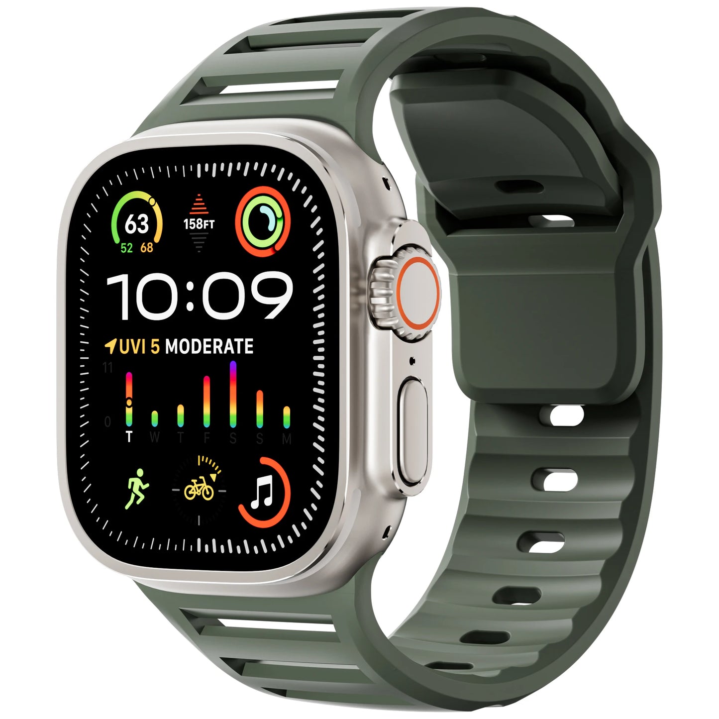 Sport Silicone Strap for Apple Watch Ultra & Series 9–4, Adjustable 42–49mm Wristband