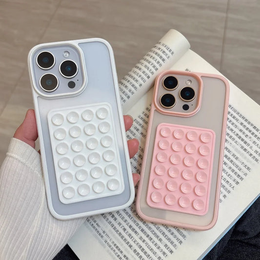 3D Suction Cup Airbag Shockproof Case for iPhone 16–7 Plus – Transparent Candy