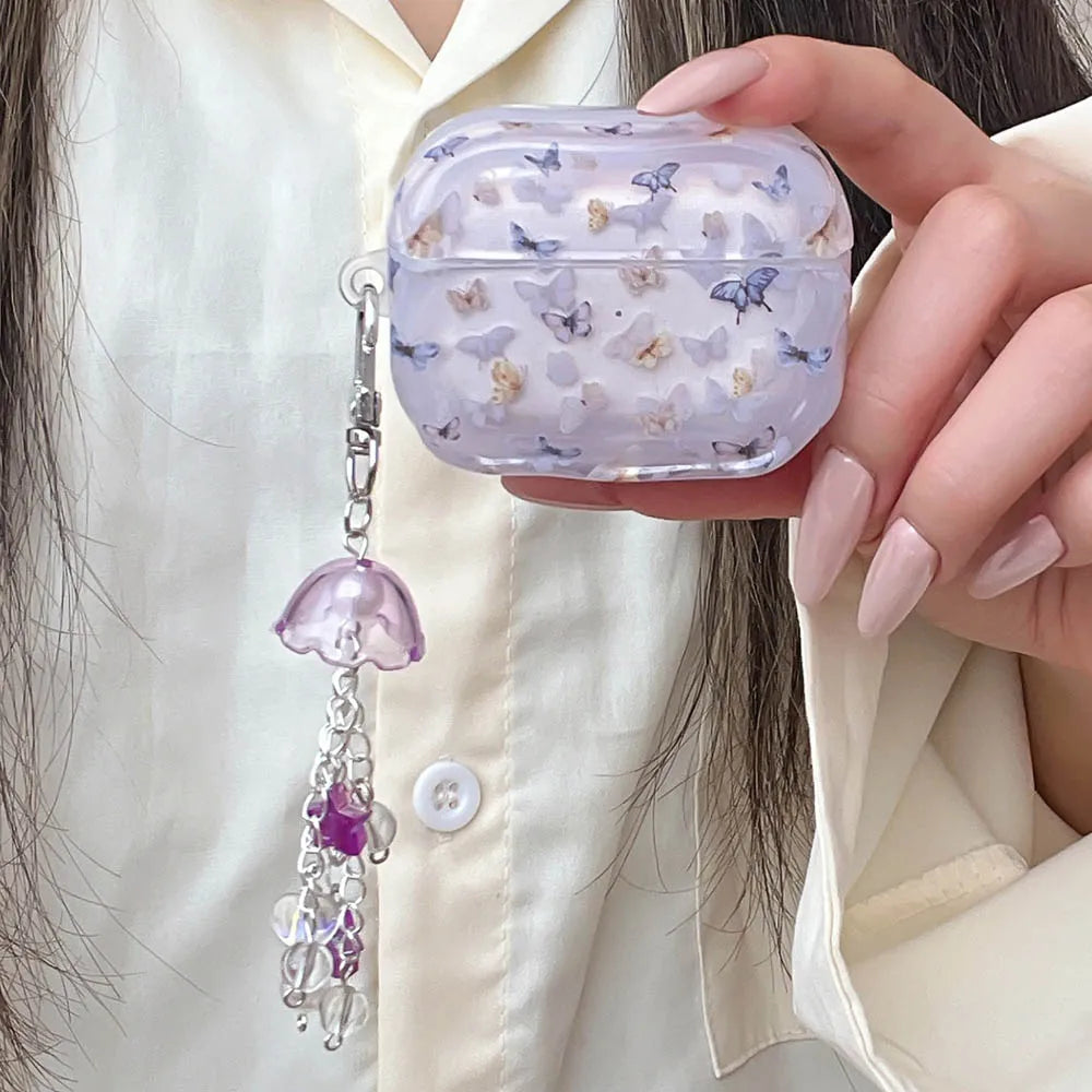 Purple Butterfly Wind Chime AirPods Case for Pro 2/3/4 – Soft Shockproof TPU