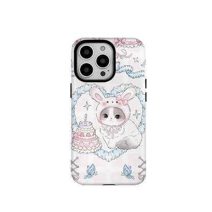 INS Rabbit Birthday Cake Case for iPhone 15 Pro Max 14 13 12 11 XR Acrylic TPU