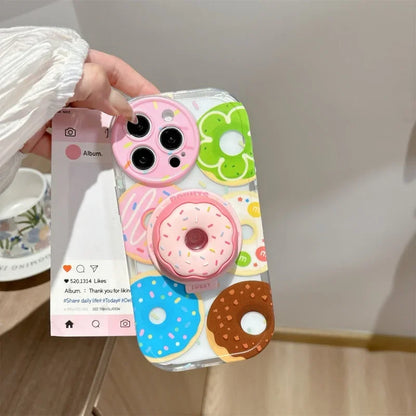 Cute 3D Doughnut MagSafe Griptok Phone Holder for iPhone 15–16, Foldable Stand