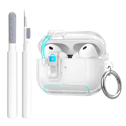 2025 Clear Magnetic Lock Case for AirPods Pro 3 with Stand & Cleaning Kit