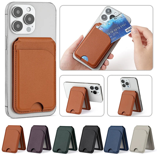 MagSafe Vegan Leather Wallet Stand for iPhone 16 15 14 13 12 11 Pro Max