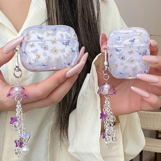 Purple Butterfly Wind Chime AirPods Case for Pro 2/3/4 – Soft Shockproof TPU