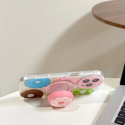 Cute 3D Doughnut MagSafe Griptok Phone Holder for iPhone 15–16, Foldable Stand