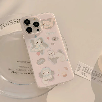 Korean Glitter Cartoon Cat Phone Case for iPhone 15 14 13 12 Pro Max
