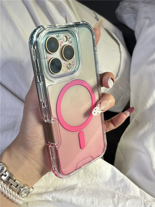 3-in-1 Gradient MagSafe Magnetic Clear Case for iPhone 16, 15 Pro, 14, 16 Pro Max