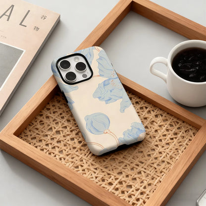 Serene Blue Floral Case for iPhone 17 16 15 14 13 12 Pro Max Plus