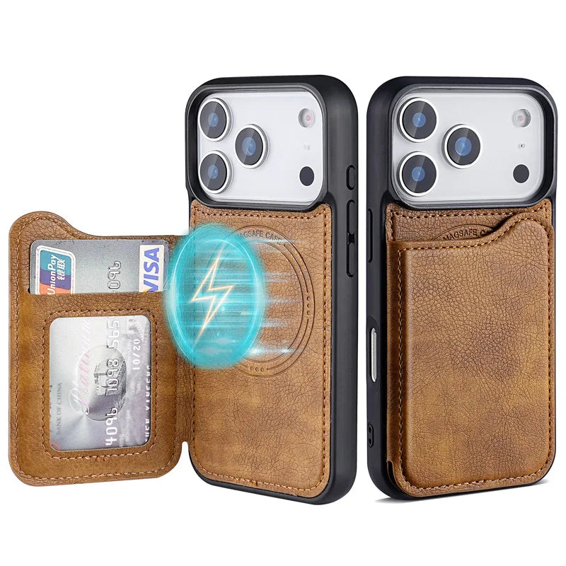 MagSafe Flip Leather Wallet Case for iPhone 17 Air 16 15 14 13 12 Pro Max