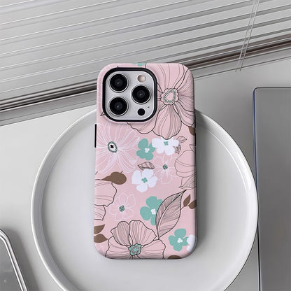 Pastel Floral Case for iPhone 17 16 15 14 13 12 Pro Max Plus Double-Layer