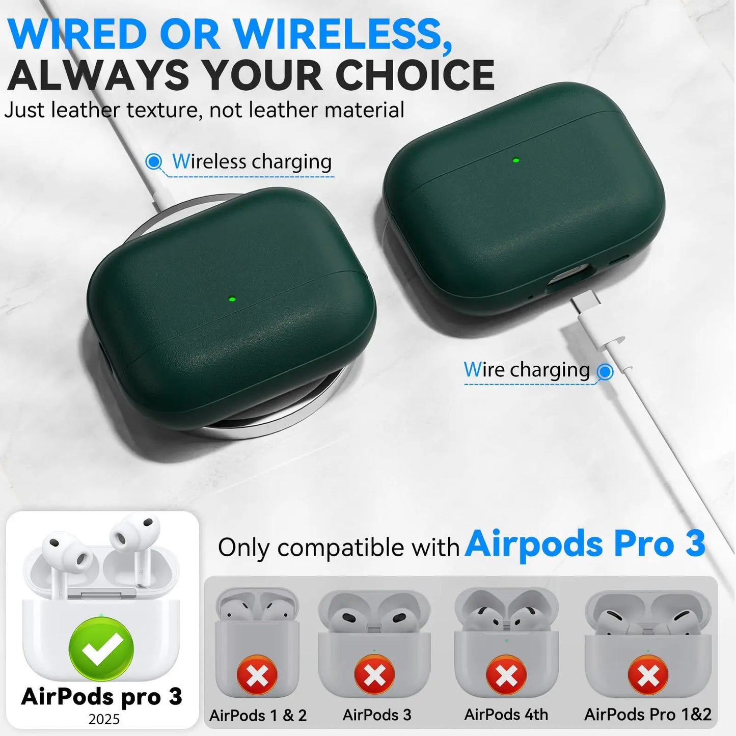 Leather Texture AirPods Pro 3 (2025) Case – Full Protection with Lanyard & Kit