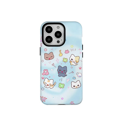 Korean INS Blue Gradient Music Cat Case for iPhone 16 Pro Max 14 13 11 X
