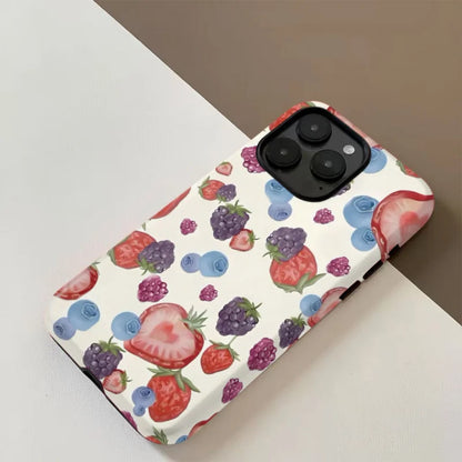Cute Fruit Pattern 2-in-1 Glossy Tough Case for iPhone 17 Air 16 Pro Max 15 14 XR
