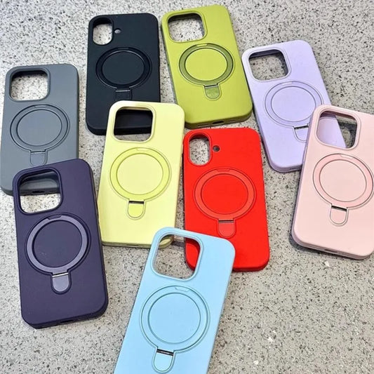 Magnetic Liquid Silicone Stand Case for iPhone 16/15 Pro Max/Plus